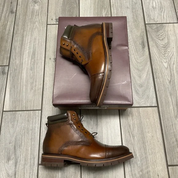 Men\'s Johnston & Murphy Cody Cap Toe Boot in Tan Full Grain Leather Size 10 1/2 Johnston & Murphy Men main image 2
